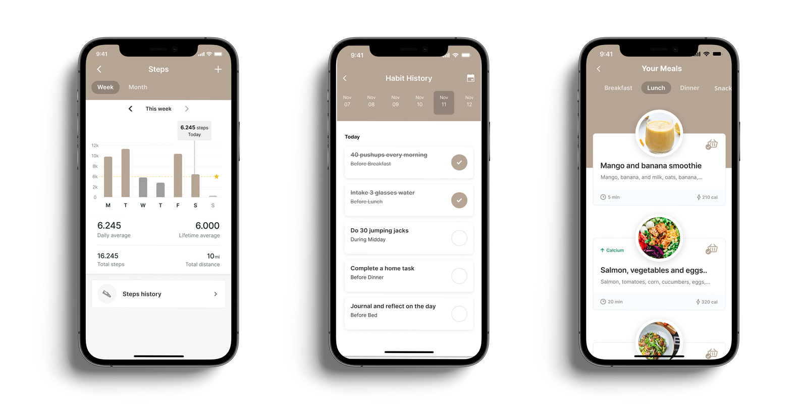 A mockup of the coaching app showcasing the different features.